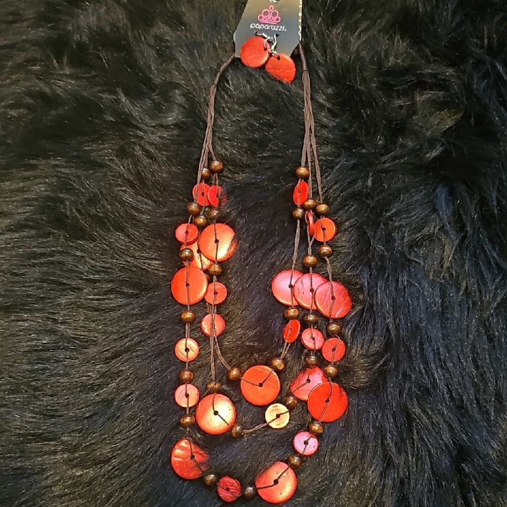 Paparazzi Vibrant Red and Earthy Brown Necklace